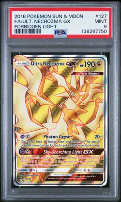 2018 POKEMON SUN & MOON FORBIDDEN LIGHT #127 FULL ART/ULTRA NECROZMA GX PSA 9 - Image 1
