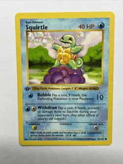 1st Edition Squirtle 63/102 Base Set Shadowless Pokemon Card NM - Image 3