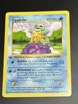 Squirtle 63/102 1st Edition Shadowless Base Set Pokemon Card Vintage 1999 - Image 1