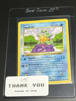 Squirtle 63/102 1st Edition Shadowless Base Set Pokemon Card Vintage 1999 - Image 3