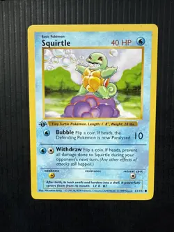 Pokemon Squirtle Card 63/102 Base Set 1st Edition Shadowless Common - Image 1