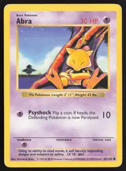 Pokemon TCG | Abra 43/102 | Common | Base Set | Shadowless Moderately Played - Image 2