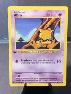 Pokemon TCG Base Set 1st Edition Shadowless Abra #43/102 WOTC VTG 1999 - Image 1
