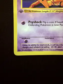 1999 Abra 43/102 Base Set *1ST EDITION* Shadowless Vintage Pokemon TCG NM/Mint - Image 5