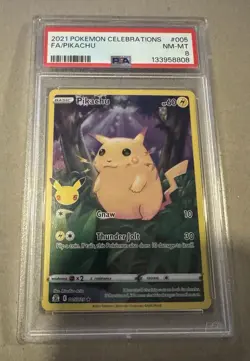 Pokemon 2021 Celebrations Pikachu Full Art #005/025 PSA 8 NM-MT - Image 1