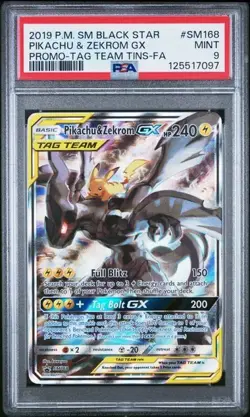 2019 Pokemon Pikachu & Zekrom GX Tag Team Black Star Promo Card #SM168 PSA 9 - Image 1