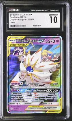 CGC 10 Solgaleo & Lunala GX 2019 Cosmic Eclipse 75/236 Holo Pokemon Card - Image 1