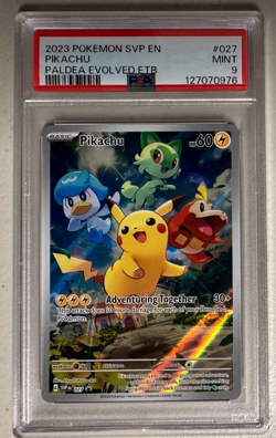 PSA 9 MINT Pikachu Paldea Evolved ETB Promo Full Art Holo 2023 Pokemon SVP 027 - Image 1