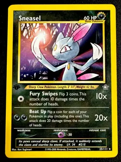 1st Edition Sneasel 25/111 LP Neo Genesis Non-Holo Rare WOTC Pokemon Light Play - Image 1