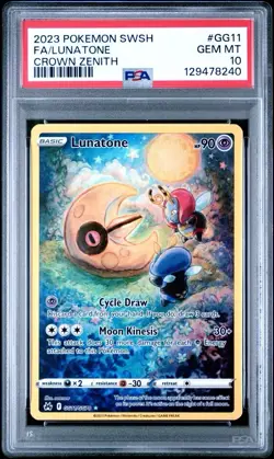 Pokemon Sword & Shield Crown Zenith #GG11 Full Art Lunatone PSA 10 Card GEM MINT - Image 1