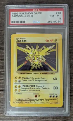 Zapdos Base Set Unlimited Holo Rare 16/102 Pokemon 1999 - PSA 8 NM-MT - Image 1
