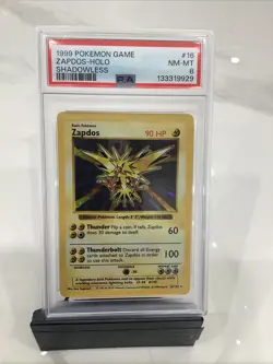 1999 Pokemon Base Set Shadowless Zapdos Holo 16/102 PSA 8 NM-MT - Image 1