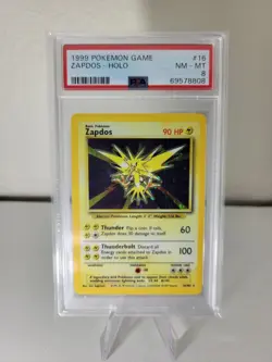 Pokemon TCG Zapdos Base Set Holo Unlimited Rare Card 16/102 PSA 8 - Image 1