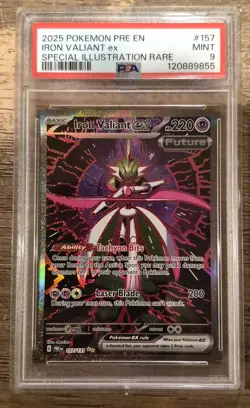 Pokemon 2025 Iron Valiant ex 157/131 Full Art SIR Prismatic Evolutions PSA 9 - Image 1