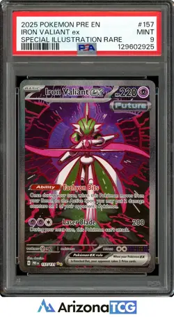 Pokemon 2025 Iron Valiant ex 157/131 Full Art SIR Prismatic Evolutions PSA 9 - Image 1