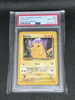 1999 POKEMON BASE SET UNLIMITED YELLOW CHEEKS #58 PIKACHU PSA 8 - Image 1
