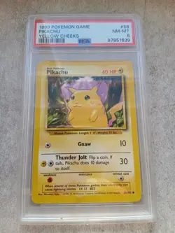 1999 Pokemon Base Set Pikachu Card 58/102 Unlimited Yellow Cheeks PSA 8 NM-MT - Image 1