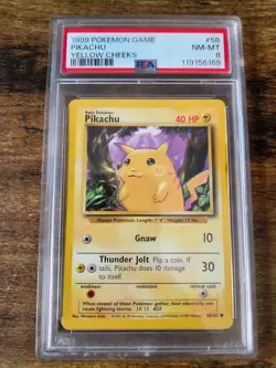 1999 Pokemon Base Set Unlimited Pikachu Yellow Cheeks PSA 8 NM-Mint 58/102 - Image 1