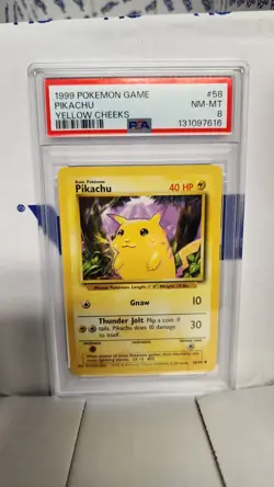 1999 POKEMON BASE SET UNLIMITED YELLOW CHEEKS #58 PIKACHU PSA 8 - Image 1