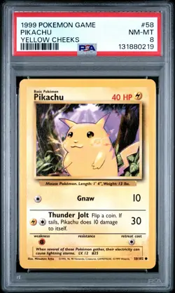 1999 POKEMON BASE SET UNLIMITED YELLOW CHEEKS #58 PIKACHU PSA 8 - Image 1