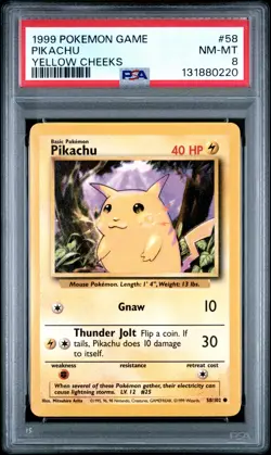 1999 POKEMON BASE SET UNLIMITED YELLOW CHEEKS #58 PIKACHU PSA 8 - Image 1