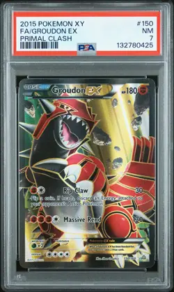 2015 POKEMON XY PRIMAL CLASH #150 FULL ART/GROUDON EX PSA 7 - Image 1