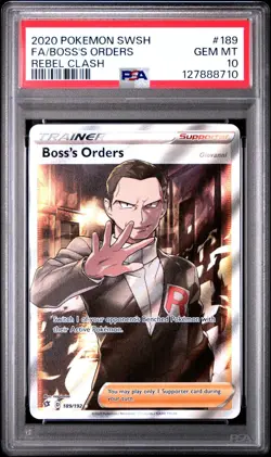 PSA 10 BOSS'S ORDERS 189/192 FULL ART REBEL CLASH POKEMON 😍 - Image 1