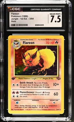 POKEMON CGC 7.5 Flareon 3/64 1999 Jungle - 1st Edition Rare Holo *3025 - Image 1