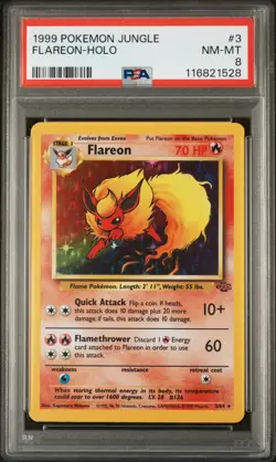 1999 Pokemon Jungle Flareon Holo Rare Card 3/64 PSA 8 - Image 1