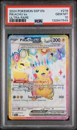 PSA 10 Pikachu ex 219/191 Ultra Rare Surging Sparks SSP Pokemon Card - GEM MINT - Image 1