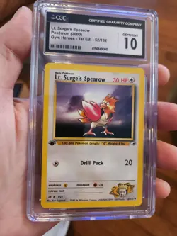 2000 Pokemon Gym Heroes 1st Edition Lt. Surge's Spearow 52/132 PSA 10 Gem Mint - Image 1