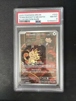 2025 POKEMON DRI EN-DESTINED RIVALS ILLUSTRATION RARE TEAM ROCKET'S MEOWTH PSA 8 - Image 1