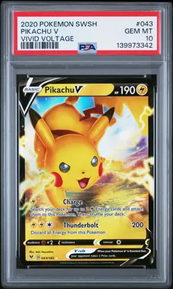 2020 POKEMON SWORD & SHIELD VIVID VOLTAGE #043 PIKACHU V PSA 10 - Image 1