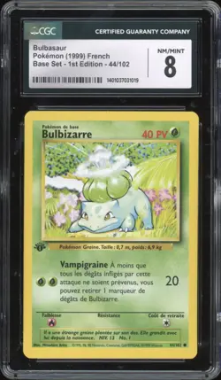 1999 Pokemon FRENCH 1st Edition Base Set Bulbizarre-Bulbasaur 44/102 CGC 8 NM-MT - Image 1