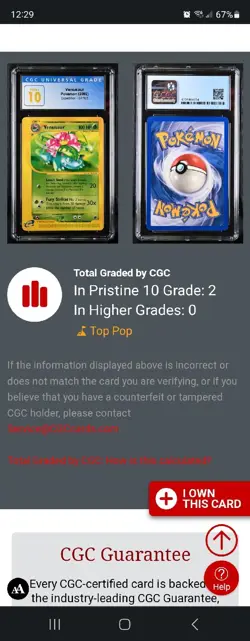 (POP 2) CGC 10 PRISTINE Venusaur 67/165 Expedition 2002 eReader Pokemon Card - Image 5