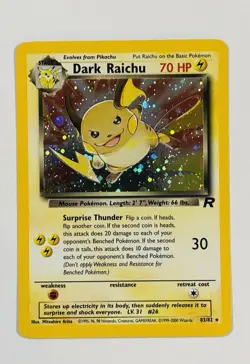 Pokemon First Edition Team Rocket Dark Raichu Holo TCG Card 83/82 - Image 1