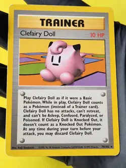 Clefairy Doll Base set 70/102 Rate trainer Pokemon trading card (LP-MP) - Image 1