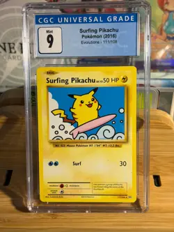 SURFING PIKACHU 111/108 XY Evolutions Secret Rare Pokemon TCG Graded Slab CGC 9 - Image 1