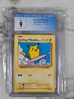 SURFING PIKACHU 111/108 XY Evolutions Secret Rare Pokemon TCG Graded Slab CGC 9 - Image 1