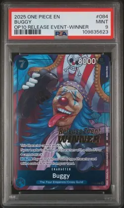 2025 One Piece Promo P-084 Royal Blood Event Release Buggy Winner PSA 9 - Image 1