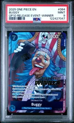 2025 One Piece Promo P-084 Royal Blood Event Release Buggy Winner PSA 9 - Image 1