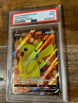 POKEMON 2022 Brilliant Stars Full Art PIKACHU V #157 PSA 9 Mint RARE - Image 1