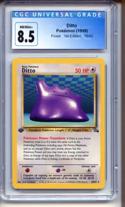1999 Pokemon Fossil Ditto18/62 1ST Edition Non-Holo Rare CGC MINT 8.5 Graded - Image 1
