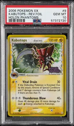 2006 POKEMON EX HOLON PHANTOMS #9 KABUTOPS-REVERSE FOIL PSA 10 - Image 1