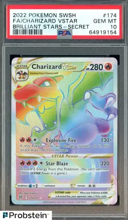 2022 Pokemon SWSH Brilliant Stars Secret #174 FA Charizard VStar PSA 10 GEM MINT - Image 1