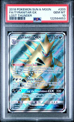 Pokemon Tyranitar GX 203/214 Full Art SM Lost Thunder PSA 10 GEM MINT - Image 1