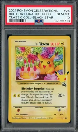 2021 Pokemon Celebrations Classic Black Star #24 Birthday Pikachu Holo PSA 10 - Image 1