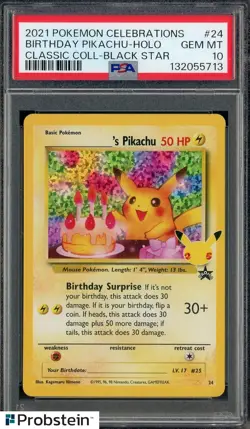 2021 Pokemon Celebrations Classic Black Star #24 Birthday Pikachu Holo PSA 10 - Image 1