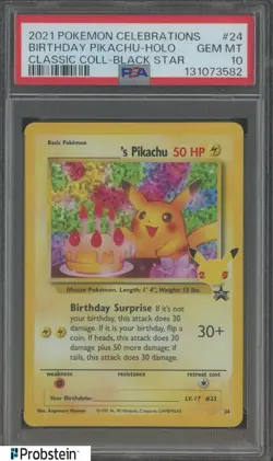 2021 Pokemon Celebrations Classic Black Star #24 Birthday Pikachu Holo PSA 10 - Image 1