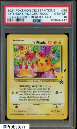 2021 Pokemon Celebrations Classic Black Star #24 Birthday Pikachu Holo PSA 10 - Image 1